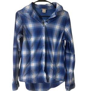 Duluth Trading Blue Plaid XS Vented Button Down Shirt Nylon Hiking EUC Outdoor‎